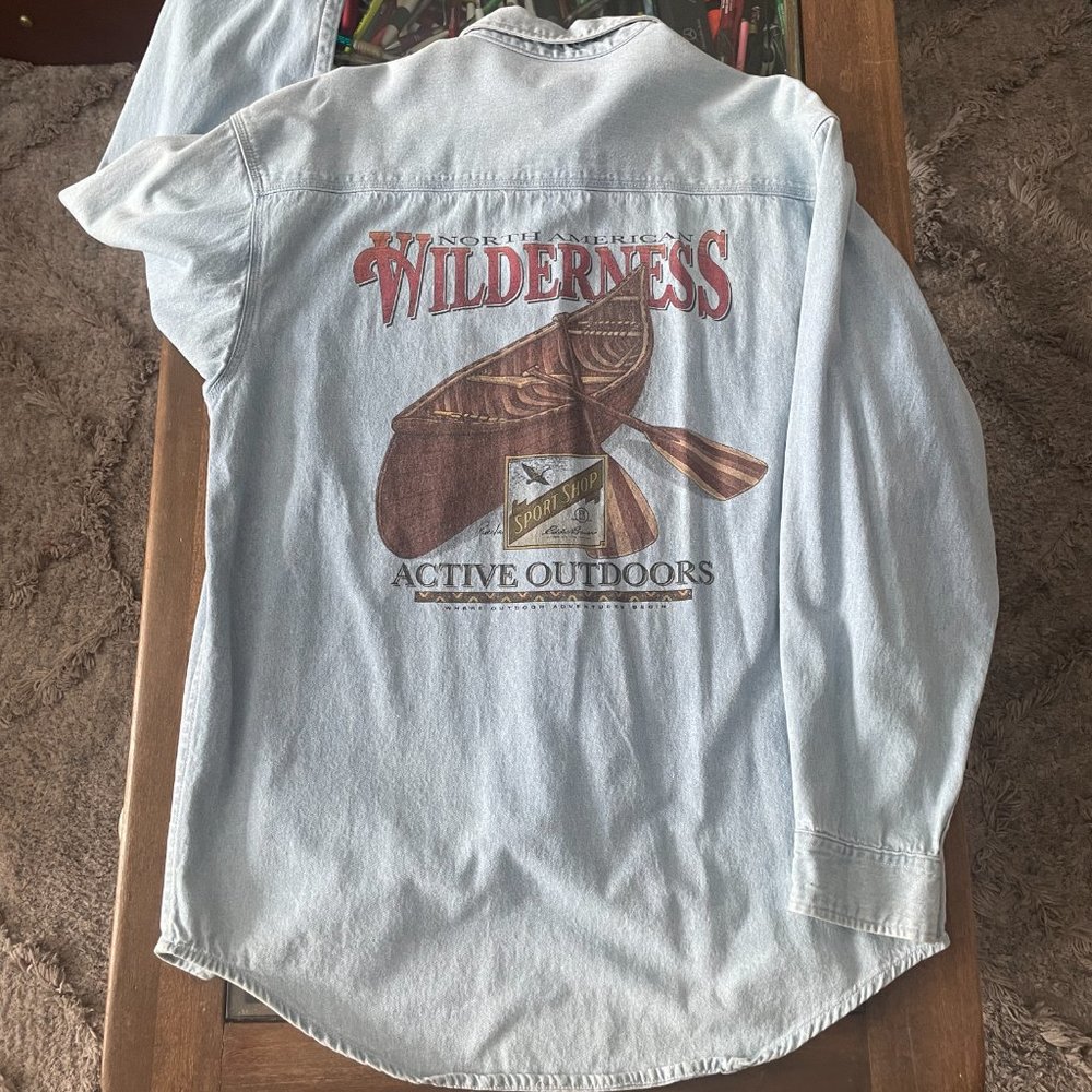 Vintage Eddie Bauer Wilderness Outdoorsman Sportsman Denim Shirt